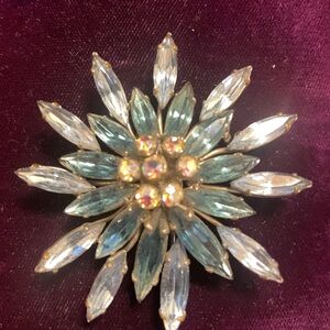Vintage Floral Brooch with Blue Accents